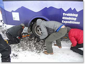 Removing snow from behind the wheels