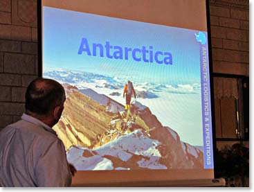 At the briefing Flat Stanley listened to Peter McDowell describe the seriousness of our trip to the Frozen Continent.