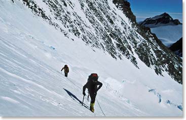 The steepness of the 1,200 meter headwall