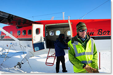 Boarding the Twin Otter for our flight to Camp 1