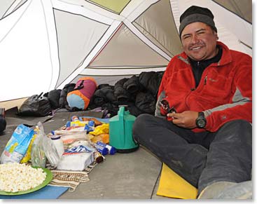 Our guide, Osvaldo with some favourite mountain snacks