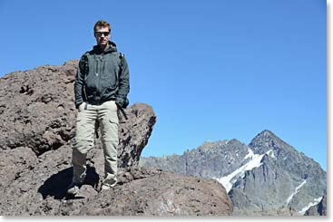 This is a photo of Todd at 13,000 feet early in the trip. On Saturday he was 10,000 feet higher!