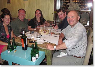 Team Reunion. Stuart brought us several bottles of a fine Mendoza Cabernet.