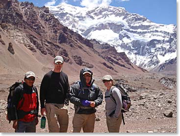 The team at Plaza Francia with Aconcagua’s south face in the background