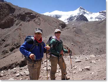 Father and daughter hiking together