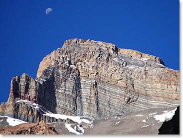 The moon rises over Aconcagua