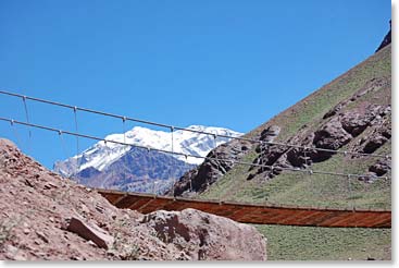 Crossing the Horcones with Aconcagua in the background