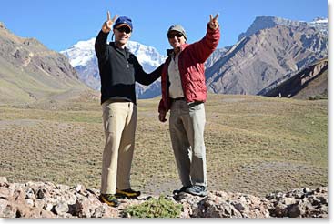 Jussi and Wally stand in front of Aconcagua together for the first time