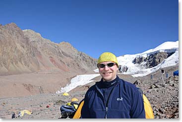 Juha, one of our Finnish friends on the morning of Feburary 1st at Plaza de Mulas. We are lucky because our friend’s camp is adjacent to ours here at Base Camp.