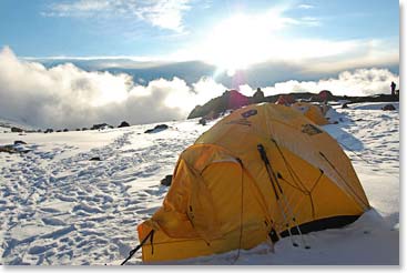 The sun warms our tents in the morning