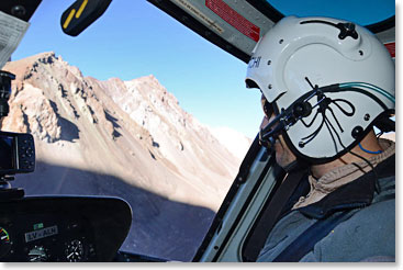 Duro, the pilot, on the flight down valley