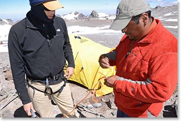 Before climbing to our high point at Berlin Camp, Jussi and Osvi reviewed climbing knots.