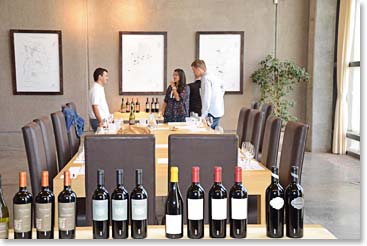 Our tasting room at Cabos—on the left in the photo is our sommelier, Pablo.  Pablo loves wine and is a great listener; he absorbs information from visitors about great wines of the world.