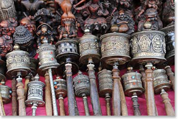 Prayer wheels for sale at Swayambhu stupa.