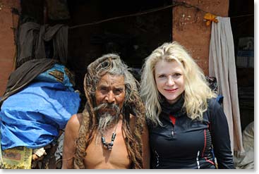 Line with a sadhu