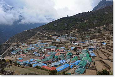 Namche was a bit cloudy today. The big peaks are still not visible.