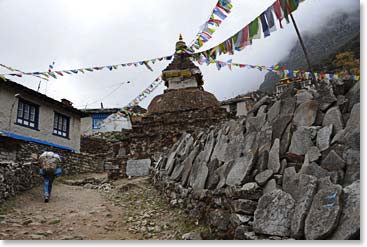 Hiking through the village of Thamo