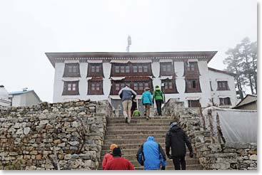 We walk the long steps up to the gompa.
