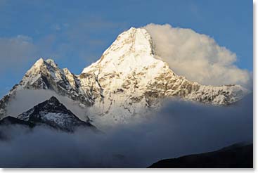 Later at Pangboche in the early evening we had this view of Ama Dablam out the window from our dining table in the “Sky Lounge”