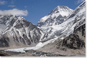 Our view toward the Lho La, the border with Tibet and Base Camp