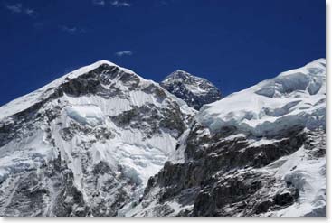 As we worked our way up the glacial trail to Base Camp the views of Everest just got better in the clear sky overhead.