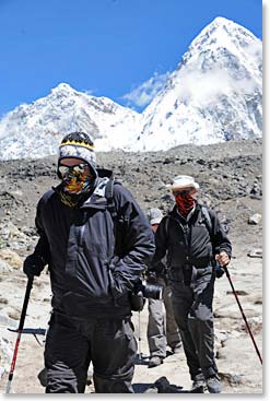 Fred and Dennis enjoying the trail while protecting their faces from the sun and wind