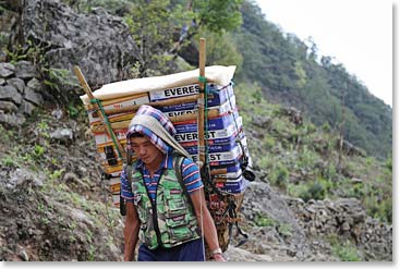 This fellow was apparently going uphill to replace the Everest Beer that we drank while we were trekking.