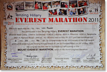 Leo’s Marathon Certificate