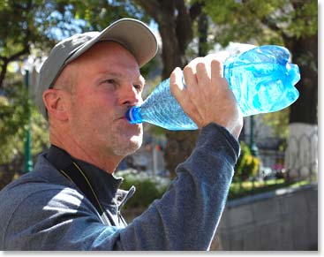 Richard, being from Texas, had the biggest water bottle.