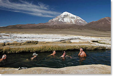 A rewarding soak in the hot springs this afternoon with Sajama in the background