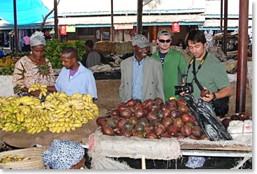 Elijah and Adam shopping for produce