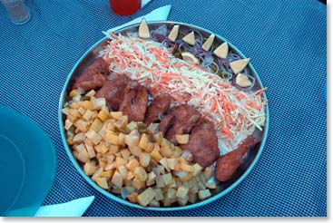 Now that’s a tasty looking lunch! Fresh fruits and veggies are a staple to all Berg Adventures meals.