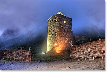 An historic tower near our lodge makes us feel as though we are in a different time.