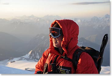 Chet enjoying a Caucaus sunrise from near 16,000 feet