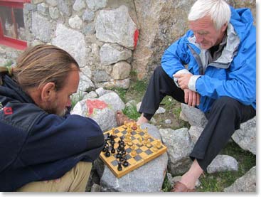 Russians love getting away to the mountains.  These two fellows enjoyed a long game of chess in the sunlit mountain meadow outside our cabin at 10,000 feet.
