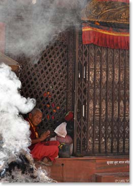 Buddhist and Hindu traditions mingle peacefully in the city of Kathmandu