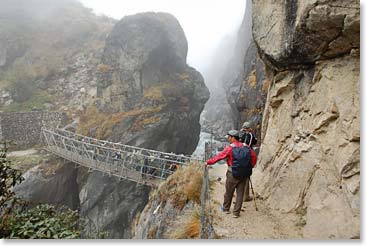 Crossing the Bhote Kosi River