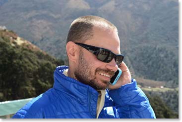 After the quietly powerful time we spent with Lama Geshi, Bruce called his wife Stacy in San Jose on his i phone. It is a beautiful day in the Himalayas.
