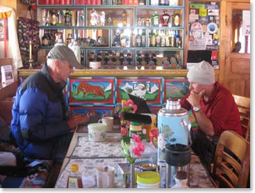 Wally and Bob at work online at breakfast this morning.