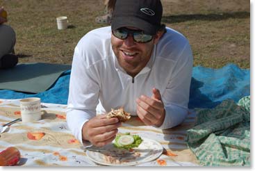 Ryan enjoys lunch at our Tengboche picnic