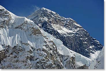 Midway on our walk up the glacier our view of the summit of Everest itself was spectacular.