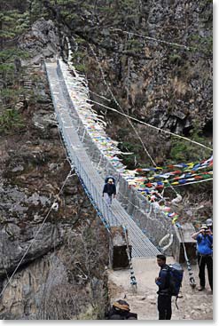 Re-crossing the bridge below Namche