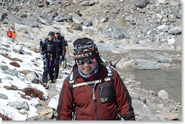 Returning to base camp after a successful climb