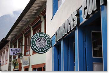 When you’re delayed in Lukla, you can relax at the local Starbucks