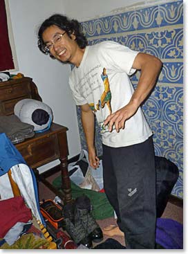 Yuki showing his gear 