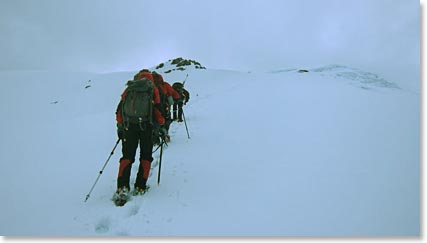 Climbing in the faint light before dawn