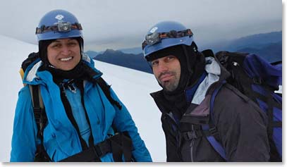 Ana and Andrew much higher on the mountain. It was not to be our day for the very summit, but great effort by the entire team.