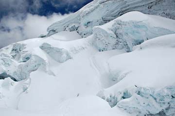One of many crevasses along the way.