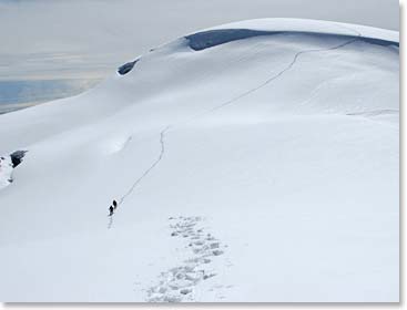 Following the footprints back down the mountain.