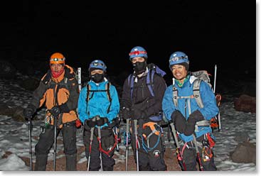 The team is ready for another climb to begin well before sunrise.